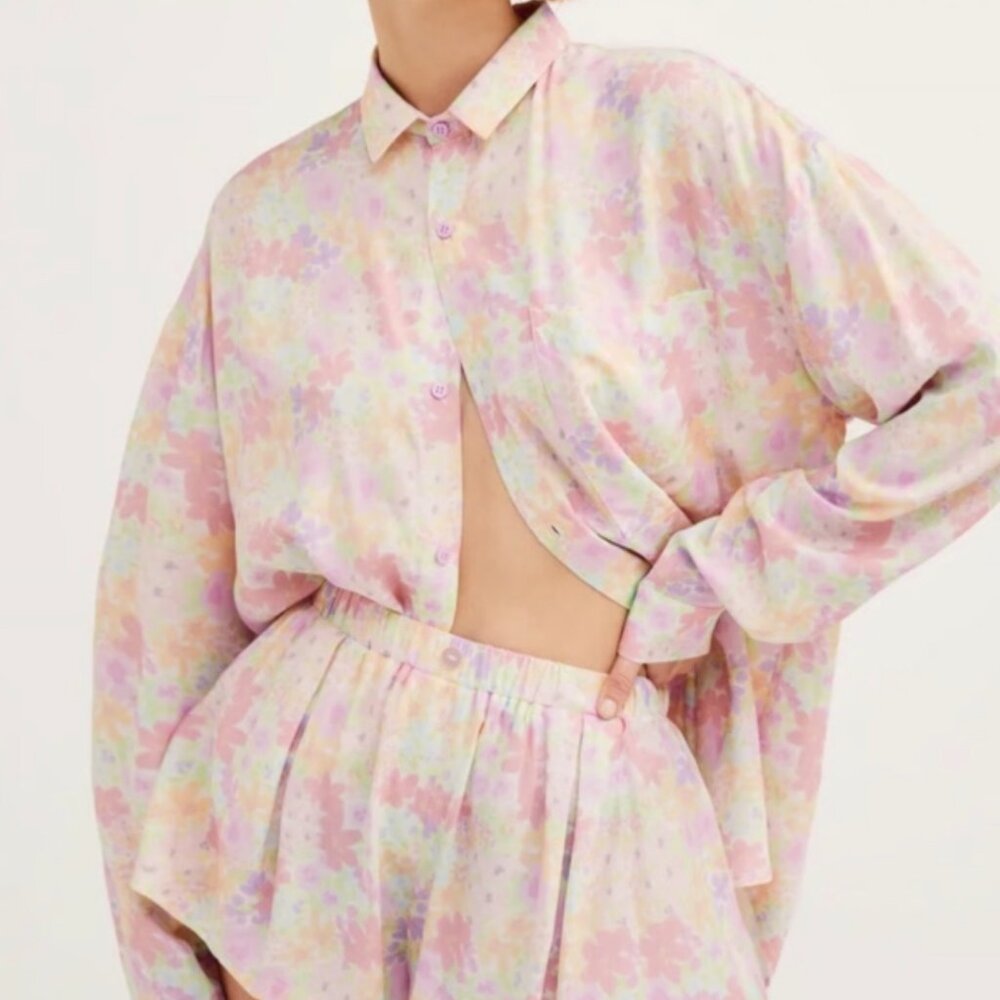 NWT For Love & Lemons Kennedy Floral Poplin Oversized Button Down Boho Sz S $138